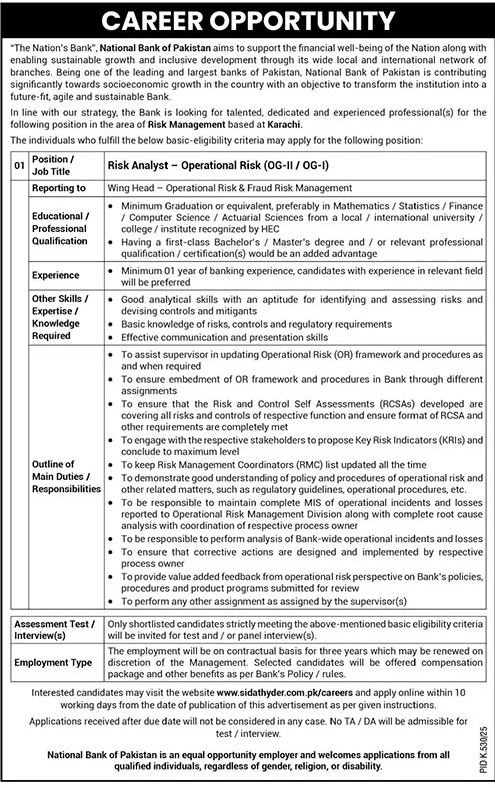 Jobs in National Bank of Pakistan Karachi 1